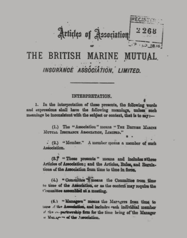 The front page of the Memorandum and Articles of Association 1876